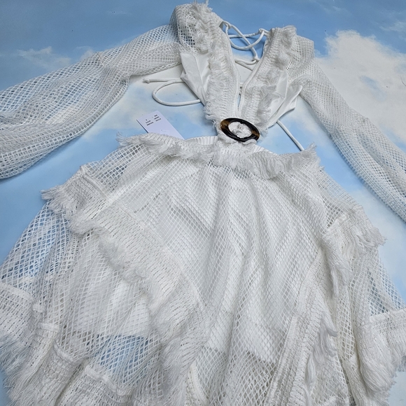 White Crochet Dress Fishnet Festival Dress Boho Hippie Dress - Picture 6 of 16